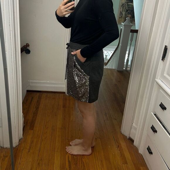 Ann Taylor Silver Sequins Mini Skirt Elastic Waist Charcoal Gray Size Small - Picture 5 of 11